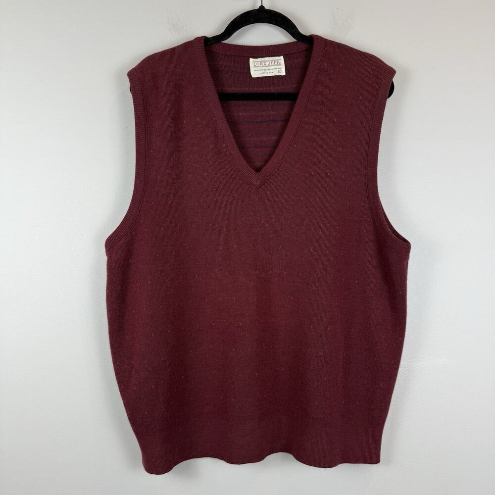 Vtg Lord Jeff Sweater Vest Mens Large Red Dupont V-Neck Sleeveless Pullover USA